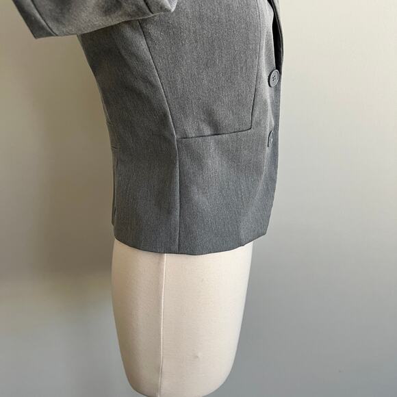 Express Factory 2 Button Blazer Jacket Ruched Sleeves 3/4 Gray Size 0 - Picture 6 of 12